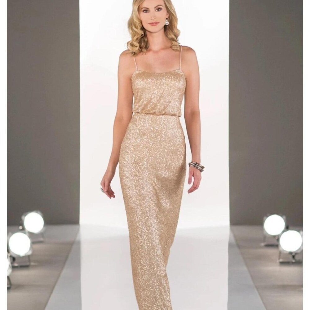 Sorella Vita Gold Sequin Formal Bridesmaid Holiday Dress Gown size‎ 12